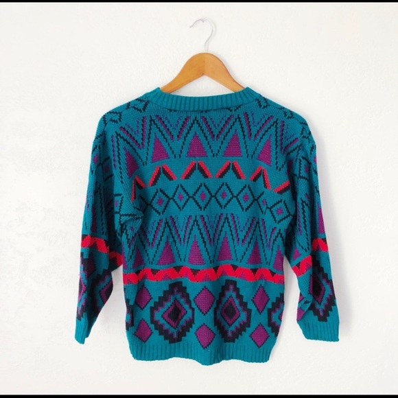 SOLD Vintage geometric hand knit sweater - Picture 2 of 9